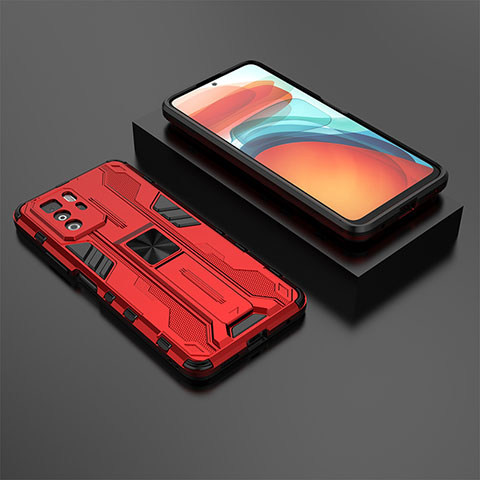Funda Bumper Silicona y Plastico Mate Carcasa con Magnetico Soporte KC2 para Xiaomi Poco X3 GT 5G Rojo
