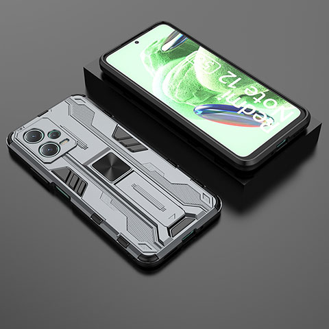 Funda Bumper Silicona y Plastico Mate Carcasa con Magnetico Soporte KC2 para Xiaomi Poco X5 5G Gris