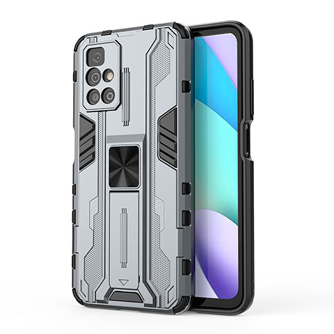 Funda Bumper Silicona y Plastico Mate Carcasa con Magnetico Soporte KC2 para Xiaomi Redmi 10 (2022) Gris