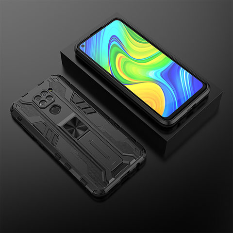 Funda Bumper Silicona y Plastico Mate Carcasa con Magnetico Soporte KC2 para Xiaomi Redmi 10X 4G Negro