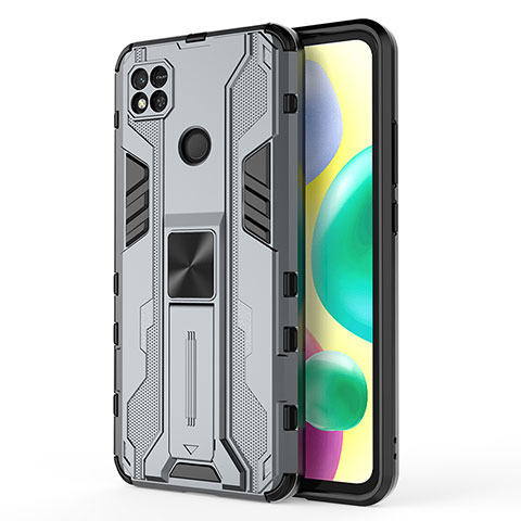 Funda Bumper Silicona y Plastico Mate Carcasa con Magnetico Soporte KC2 para Xiaomi Redmi 9 Activ Gris