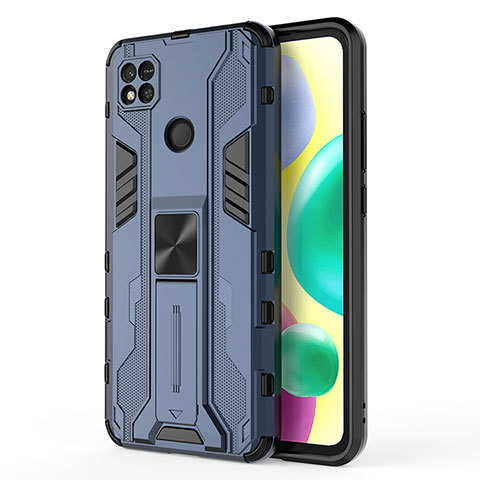 Funda Bumper Silicona y Plastico Mate Carcasa con Magnetico Soporte KC2 para Xiaomi Redmi 9 India Azul