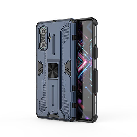 Funda Bumper Silicona y Plastico Mate Carcasa con Magnetico Soporte KC2 para Xiaomi Redmi K40 Gaming 5G Azul