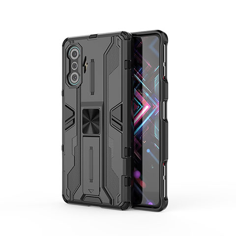 Funda Bumper Silicona y Plastico Mate Carcasa con Magnetico Soporte KC2 para Xiaomi Redmi K40 Gaming 5G Negro