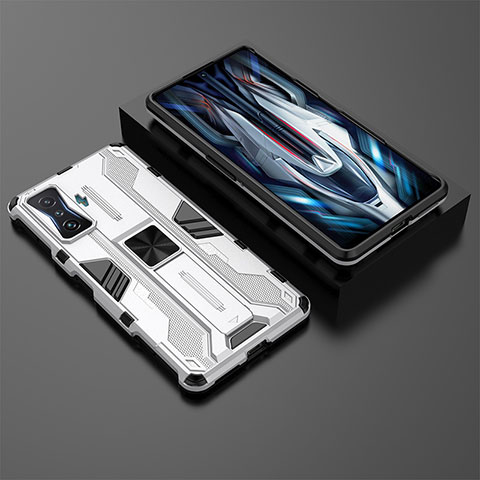 Funda Bumper Silicona y Plastico Mate Carcasa con Magnetico Soporte KC2 para Xiaomi Redmi K50 Gaming AMG F1 5G Blanco