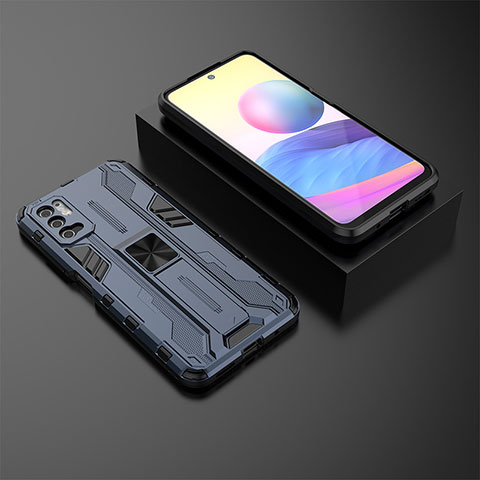 Funda Bumper Silicona y Plastico Mate Carcasa con Magnetico Soporte KC2 para Xiaomi Redmi Note 10 5G Azul