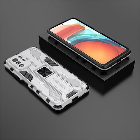 Funda Bumper Silicona y Plastico Mate Carcasa con Magnetico Soporte KC2 para Xiaomi Redmi Note 10 Pro 5G Blanco