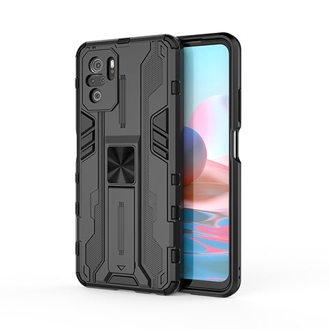 Funda Bumper Silicona y Plastico Mate Carcasa con Magnetico Soporte KC2 para Xiaomi Redmi Note 10S 4G Negro