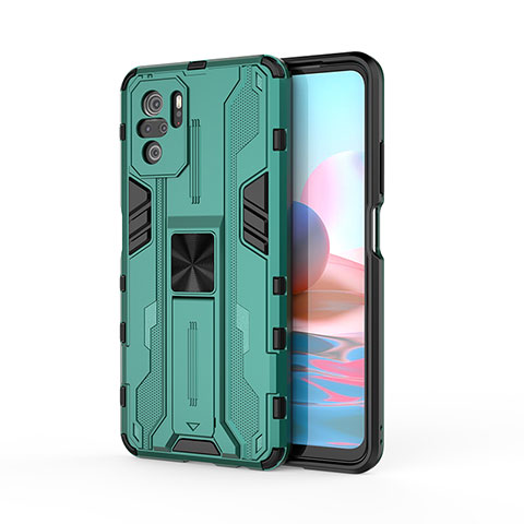 Funda Bumper Silicona y Plastico Mate Carcasa con Magnetico Soporte KC2 para Xiaomi Redmi Note 10S 4G Verde