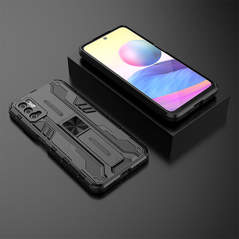 Funda Bumper Silicona y Plastico Mate Carcasa con Magnetico Soporte KC2 para Xiaomi Redmi Note 11 SE 5G Negro