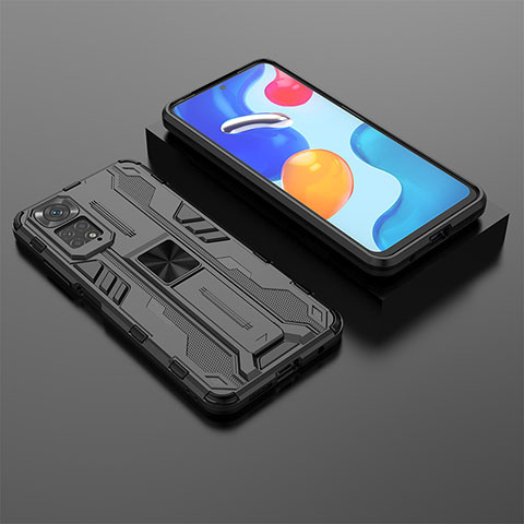 Funda Bumper Silicona y Plastico Mate Carcasa con Magnetico Soporte KC2 para Xiaomi Redmi Note 11S 4G Negro