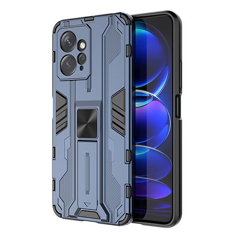 Funda Bumper Silicona y Plastico Mate Carcasa con Magnetico Soporte KC2 para Xiaomi Redmi Note 12 4G Azul