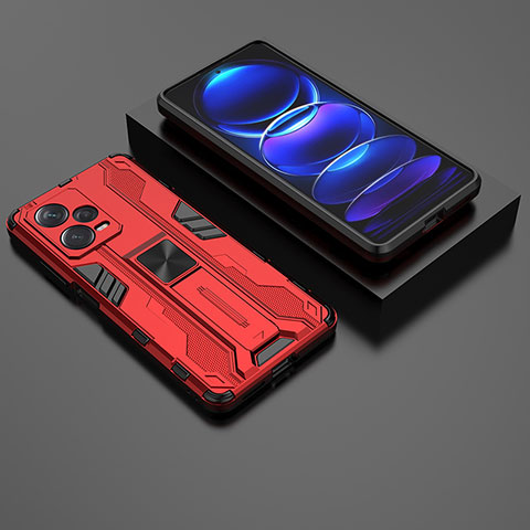 Funda Bumper Silicona y Plastico Mate Carcasa con Magnetico Soporte KC2 para Xiaomi Redmi Note 12 Explorer Rojo