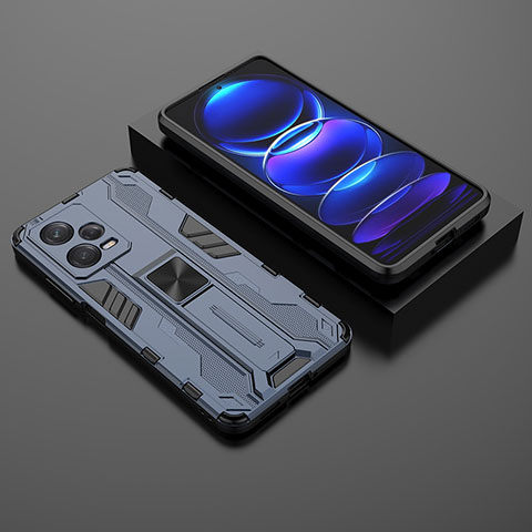 Funda Bumper Silicona y Plastico Mate Carcasa con Magnetico Soporte KC2 para Xiaomi Redmi Note 12 Pro 5G Azul