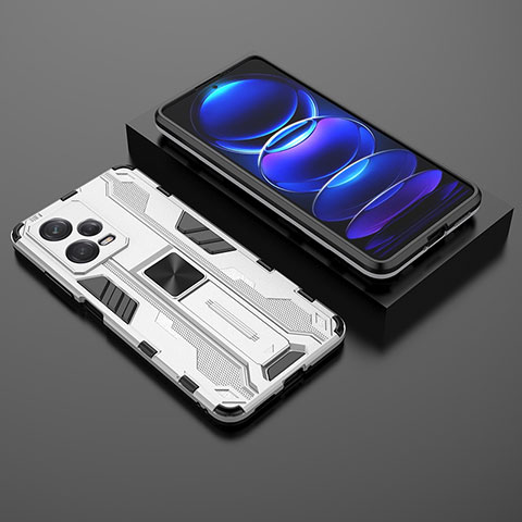 Funda Bumper Silicona y Plastico Mate Carcasa con Magnetico Soporte KC2 para Xiaomi Redmi Note 12 Pro 5G Blanco