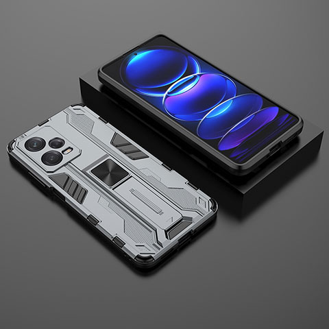 Funda Bumper Silicona y Plastico Mate Carcasa con Magnetico Soporte KC2 para Xiaomi Redmi Note 12 Pro 5G Gris
