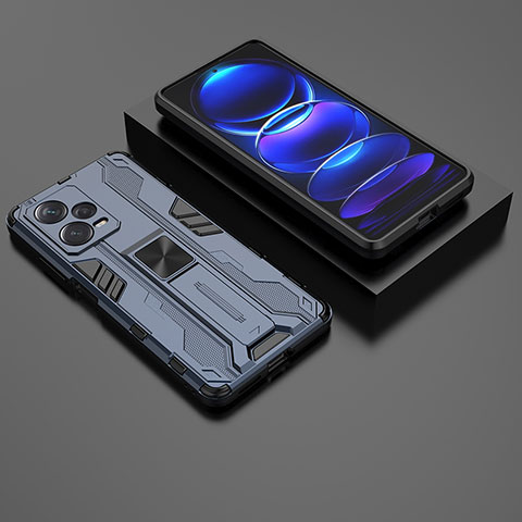 Funda Bumper Silicona y Plastico Mate Carcasa con Magnetico Soporte KC2 para Xiaomi Redmi Note 12 Pro+ Plus 5G Azul