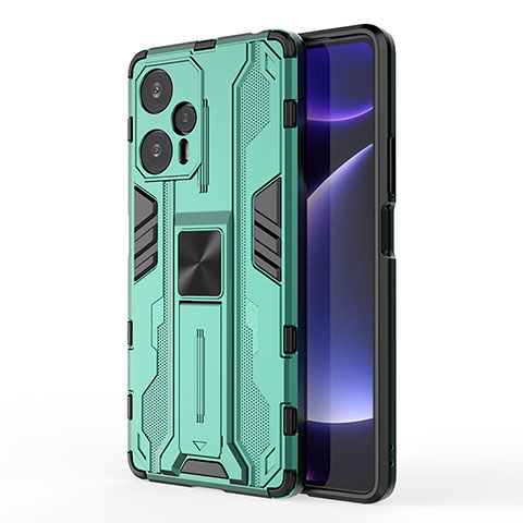 Funda Bumper Silicona y Plastico Mate Carcasa con Magnetico Soporte KC2 para Xiaomi Redmi Note 12 Turbo 5G Verde