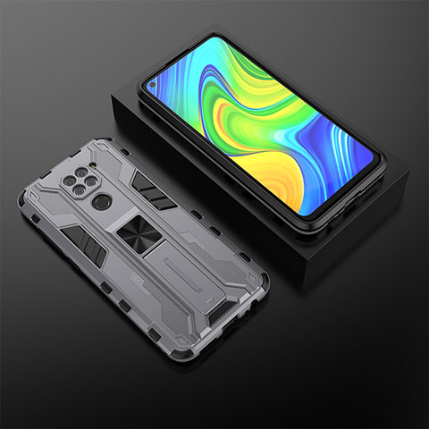 Funda Bumper Silicona y Plastico Mate Carcasa con Magnetico Soporte KC2 para Xiaomi Redmi Note 9 Gris