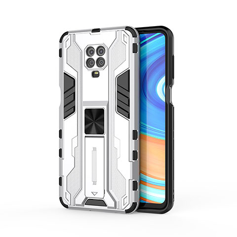 Funda Bumper Silicona y Plastico Mate Carcasa con Magnetico Soporte KC2 para Xiaomi Redmi Note 9 Pro Max Blanco