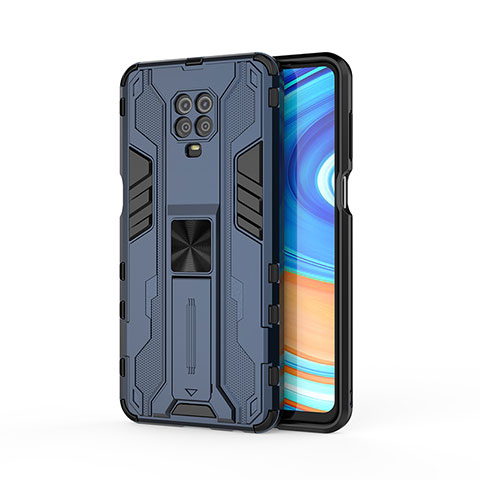 Funda Bumper Silicona y Plastico Mate Carcasa con Magnetico Soporte KC2 para Xiaomi Redmi Note 9S Azul