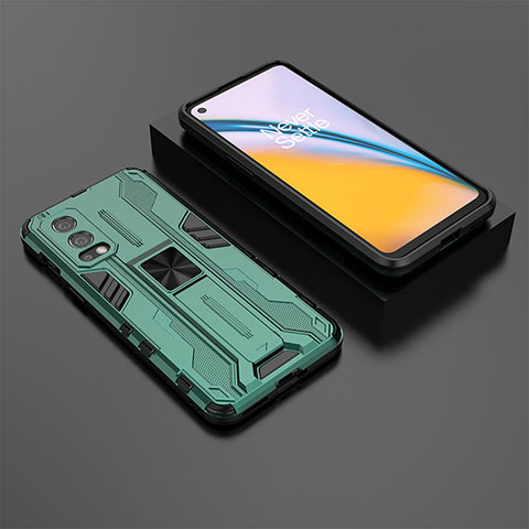 Funda Bumper Silicona y Plastico Mate Carcasa con Magnetico Soporte KC3 para OnePlus Nord 2 5G Verde