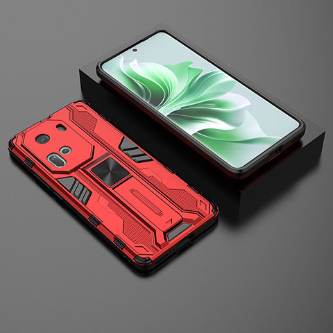 Funda Bumper Silicona y Plastico Mate Carcasa con Magnetico Soporte KC3 para Oppo Reno11 5G Rojo