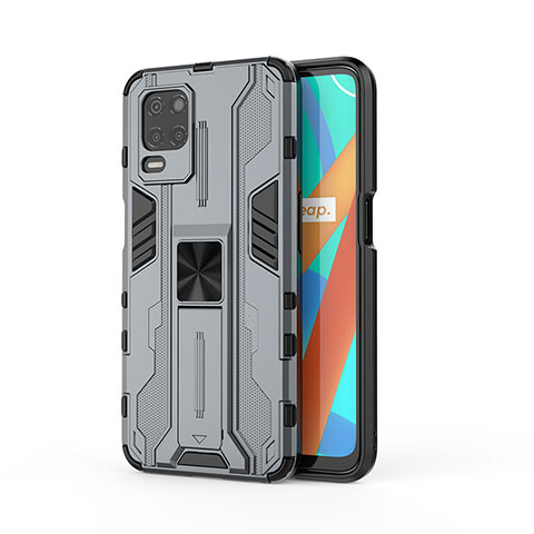 Funda Bumper Silicona y Plastico Mate Carcasa con Magnetico Soporte KC3 para Realme 8s 5G Gris