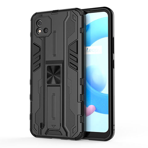 Funda Bumper Silicona y Plastico Mate Carcasa con Magnetico Soporte KC3 para Realme C11 (2021) Negro