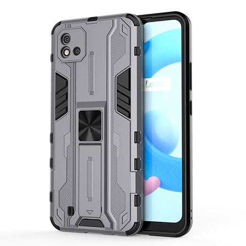 Funda Bumper Silicona y Plastico Mate Carcasa con Magnetico Soporte KC3 para Realme C20A Gris