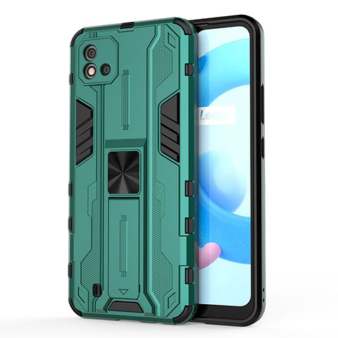 Funda Bumper Silicona y Plastico Mate Carcasa con Magnetico Soporte KC3 para Realme C20A Verde