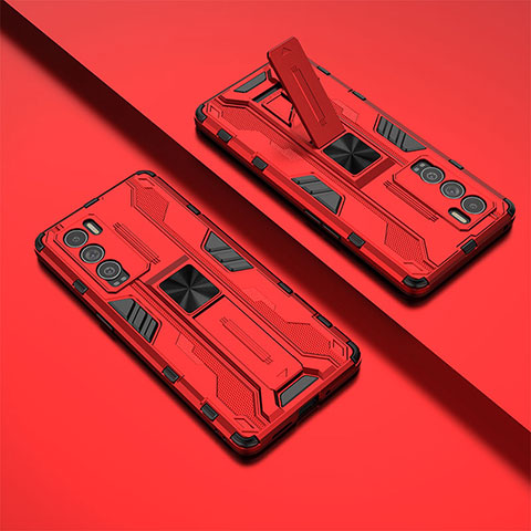 Funda Bumper Silicona y Plastico Mate Carcasa con Magnetico Soporte KC3 para Realme GT Master Explorer 5G Rojo