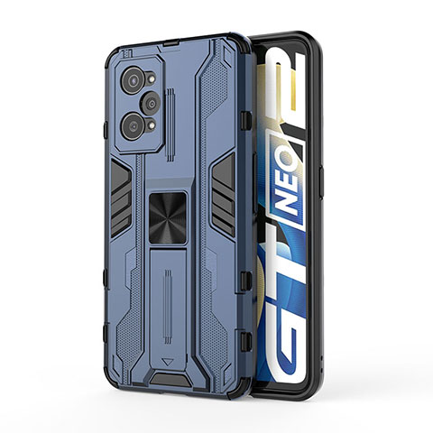 Funda Bumper Silicona y Plastico Mate Carcasa con Magnetico Soporte KC3 para Realme GT Neo 3T 5G Azul