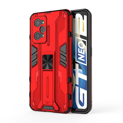 Funda Bumper Silicona y Plastico Mate Carcasa con Magnetico Soporte KC3 para Realme GT Neo 3T 5G Rojo