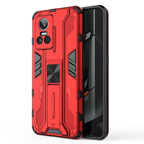 Funda Bumper Silicona y Plastico Mate Carcasa con Magnetico Soporte KC3 para Realme GT Neo3 5G Rojo