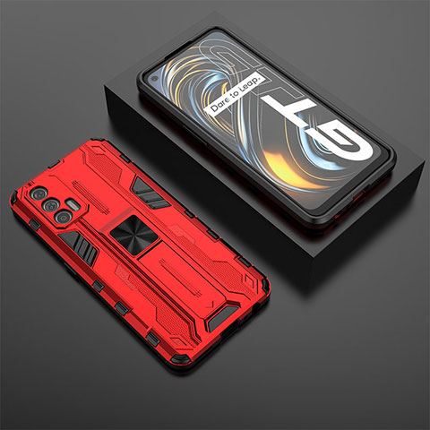 Funda Bumper Silicona y Plastico Mate Carcasa con Magnetico Soporte KC3 para Realme Q3 Pro 5G Rojo