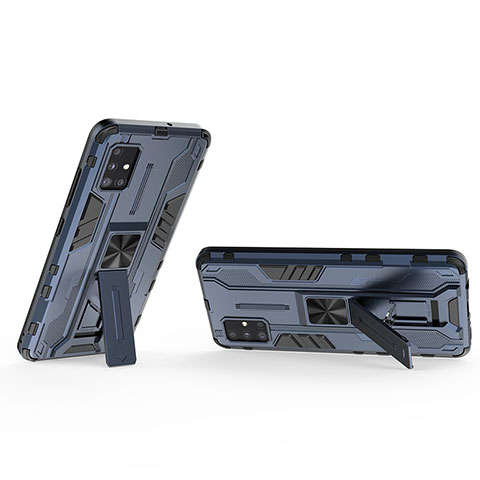 Funda Bumper Silicona y Plastico Mate Carcasa con Magnetico Soporte KC3 para Samsung Galaxy A51 4G Azul