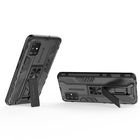 Funda Bumper Silicona y Plastico Mate Carcasa con Magnetico Soporte KC3 para Samsung Galaxy A51 5G Negro