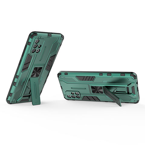 Funda Bumper Silicona y Plastico Mate Carcasa con Magnetico Soporte KC3 para Samsung Galaxy A71 5G Verde