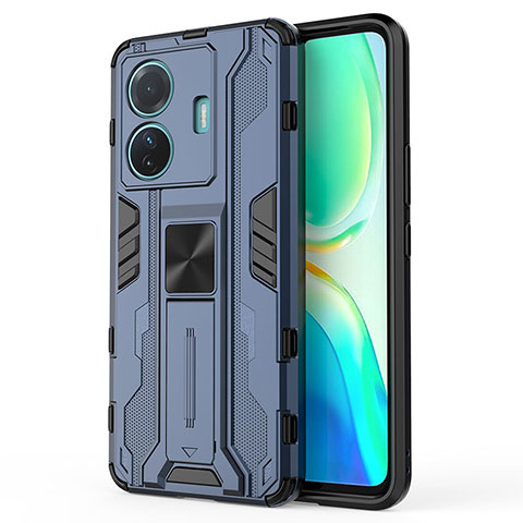 Funda Bumper Silicona y Plastico Mate Carcasa con Magnetico Soporte KC3 para Vivo iQOO Z6 Pro 5G Azul