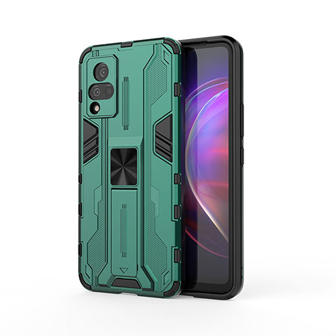 Funda Bumper Silicona y Plastico Mate Carcasa con Magnetico Soporte KC3 para Vivo V21s 5G Verde