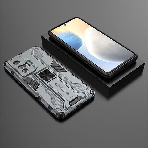 Funda Bumper Silicona y Plastico Mate Carcasa con Magnetico Soporte KC3 para Vivo X70 5G Gris