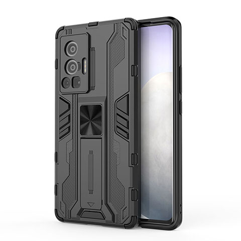 Funda Bumper Silicona y Plastico Mate Carcasa con Magnetico Soporte KC3 para Vivo X70 Pro 5G Negro