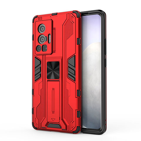 Funda Bumper Silicona y Plastico Mate Carcasa con Magnetico Soporte KC3 para Vivo X70 Pro 5G Rojo