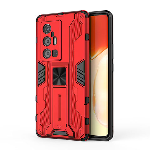 Funda Bumper Silicona y Plastico Mate Carcasa con Magnetico Soporte KC3 para Vivo X70 Pro+ Plus 5G Rojo