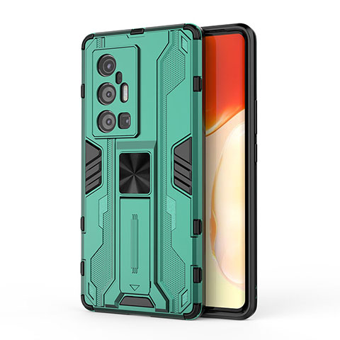 Funda Bumper Silicona y Plastico Mate Carcasa con Magnetico Soporte KC3 para Vivo X70 Pro+ Plus 5G Verde