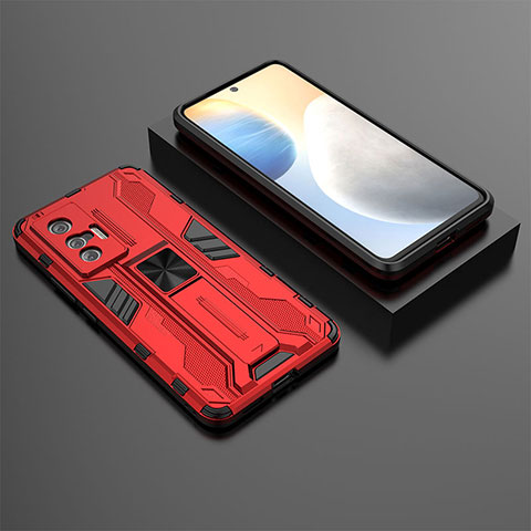 Funda Bumper Silicona y Plastico Mate Carcasa con Magnetico Soporte KC3 para Vivo X70t Rojo