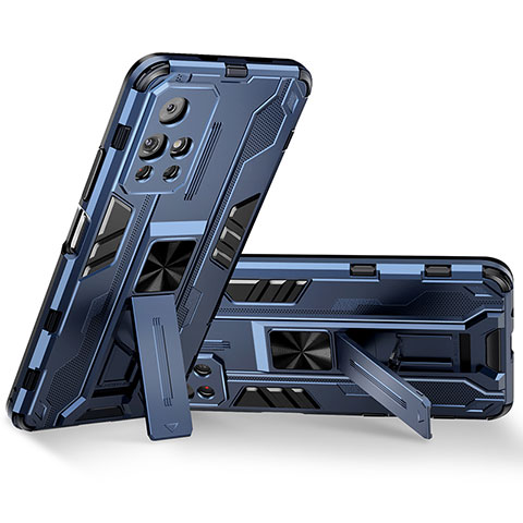 Funda Bumper Silicona y Plastico Mate Carcasa con Magnetico Soporte KC3 para Xiaomi Poco M4 Pro 5G Azul