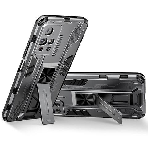 Funda Bumper Silicona y Plastico Mate Carcasa con Magnetico Soporte KC3 para Xiaomi Poco M4 Pro 5G Gris