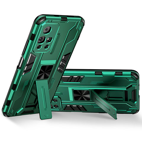 Funda Bumper Silicona y Plastico Mate Carcasa con Magnetico Soporte KC3 para Xiaomi Redmi Note 11S 5G Verde